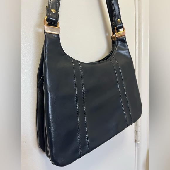 Genuine leather navy clasp shoulder bag vintage jr Julius resnick baguette bag - Picture 2 of 6